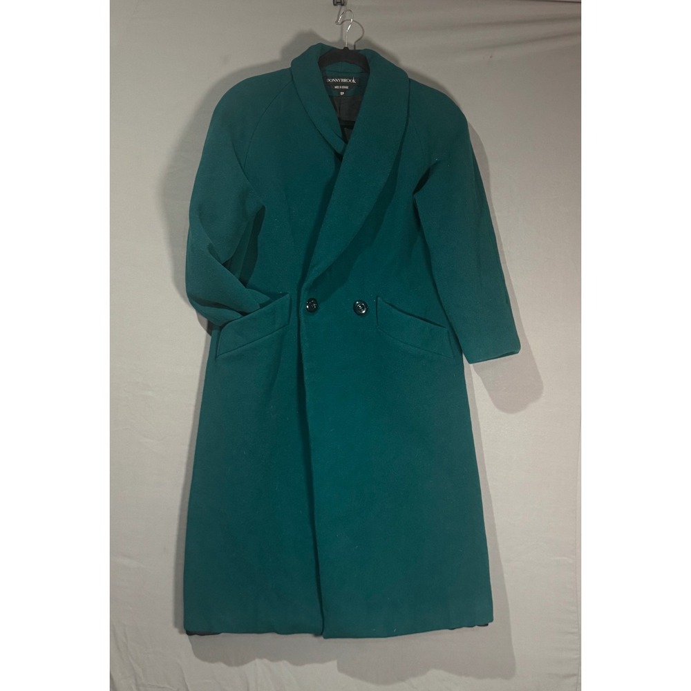 Donnybrook Long Coat Women 8P Green Good Vintage Double Breasted Shawl Collar